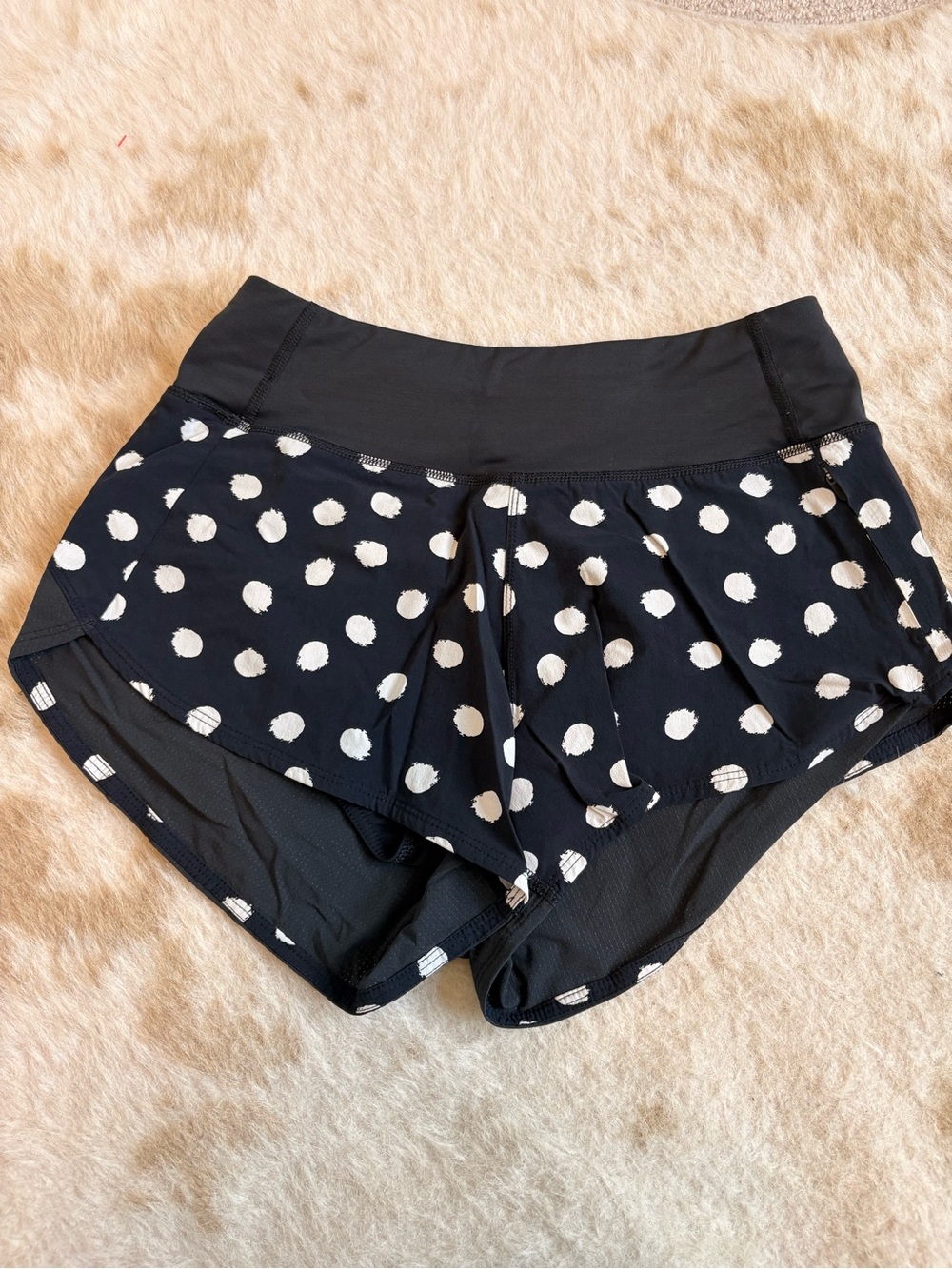 Outdoor Voices Black Shorts with cream Polka Dots